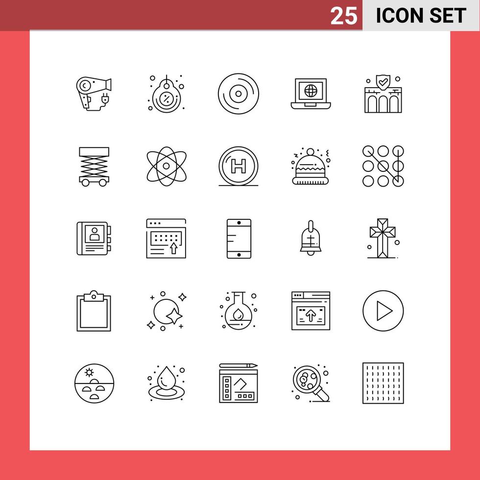 ensemble de 25 symboles d'icônes d'interface utilisateur modernes signes pour les affaires internet remise globe ordinateur portable éléments de conception vectoriels modifiables vecteur