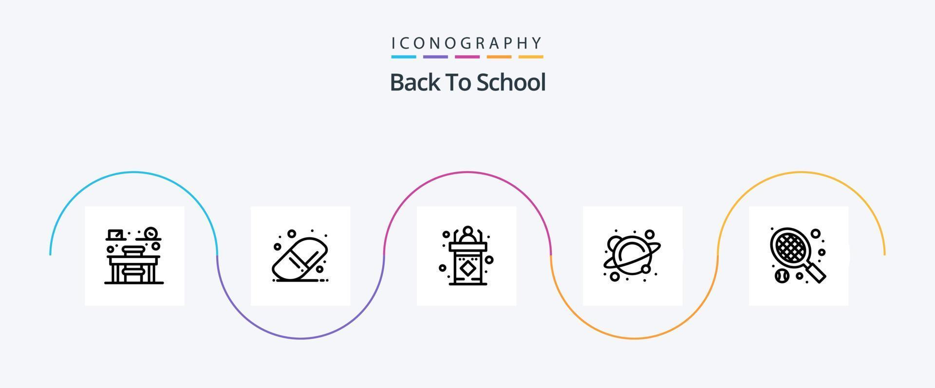 retour au pack d'icônes de la ligne 5 de l'école, y compris le tennis. raquette. tribune. espace. l'école vecteur