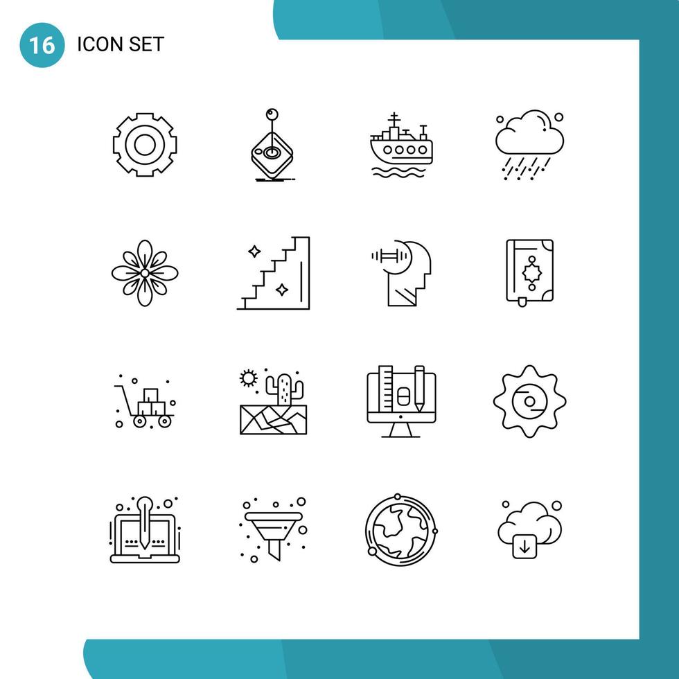 16 concepts de contour pour les sites Web mobiles et les applications célèbrent les éléments de conception vectoriels modifiables de transport de pluie joystick météo vecteur