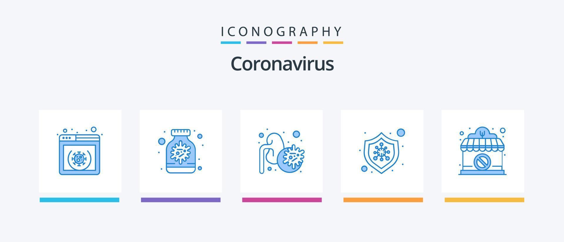 pack d'icônes coronavirus bleu 5 comprenant la boutique. maladie. maladie. virus. bactéries. conception d'icônes créatives vecteur