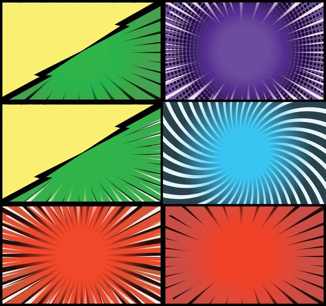 fond de cadres colorés de bande dessinée avec des rayons de demi-teintes effets radiaux et pointillés style pop art vecteur