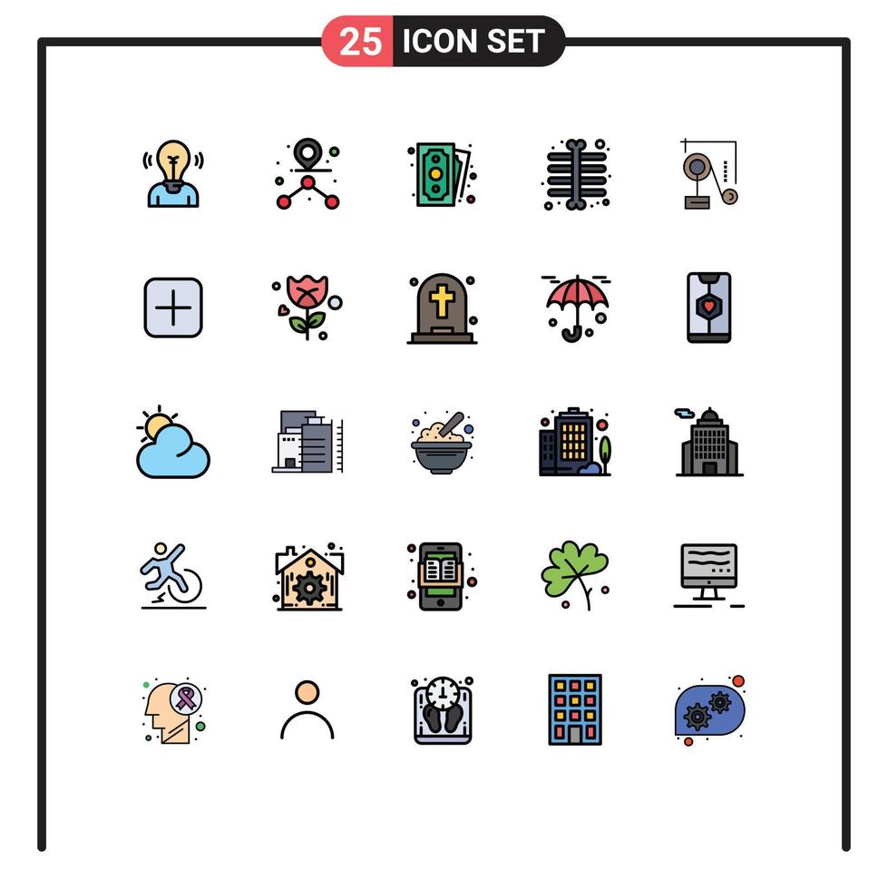 ensemble de 25 symboles d'icônes d'interface utilisateur modernes signes pour l'éducation expariment cash squelette xray poitrine éléments de conception vectoriels modifiables vecteur