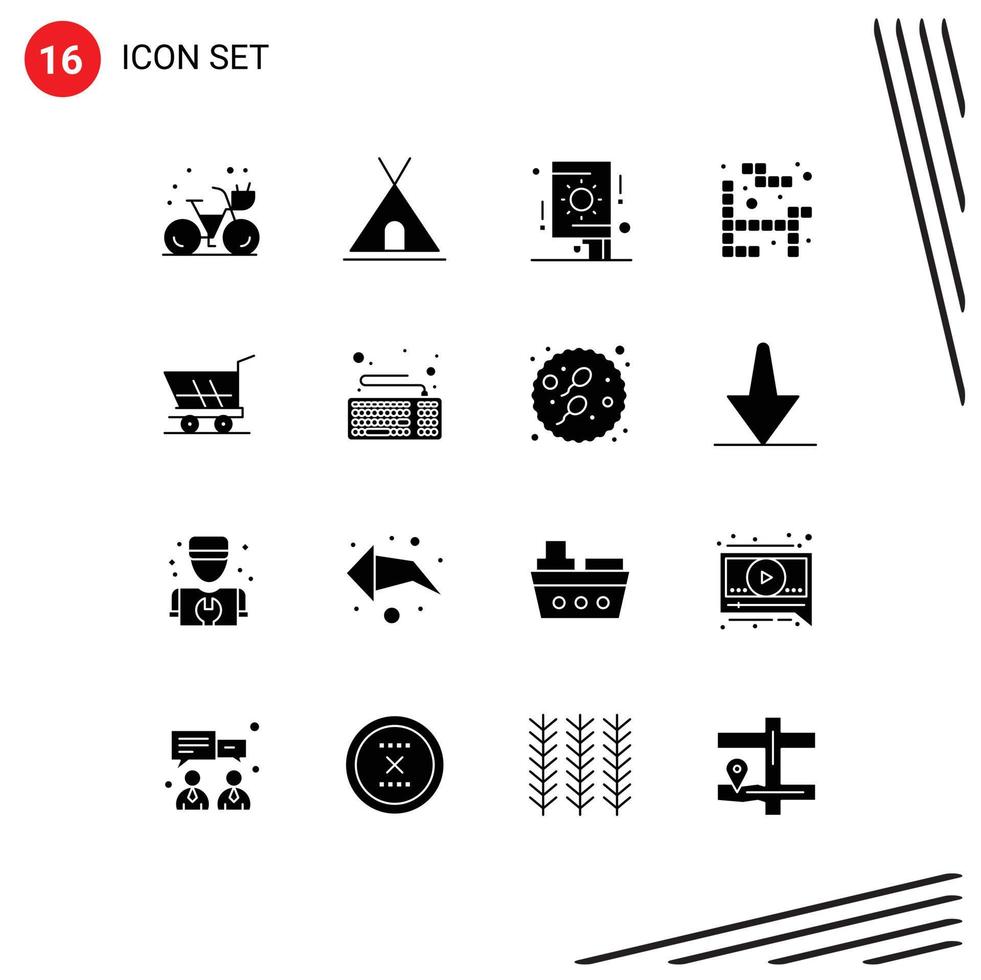 pack de glyphes solides de 16 symboles universels de la célébration du panier jouer éléments de conception vectoriels modifiables tetris vecteur