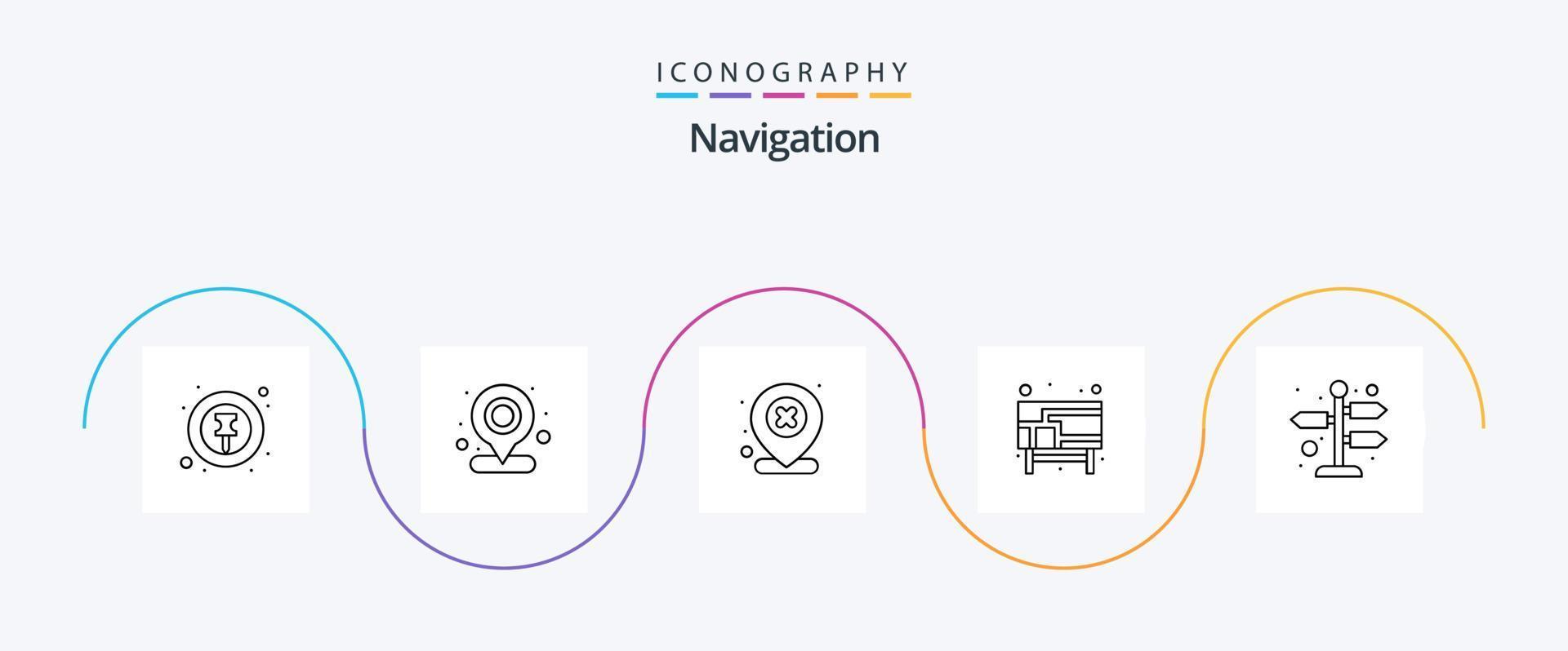 pack d'icônes de ligne de navigation 5 comprenant des flèches. des rues. carte. carte. épingler vecteur