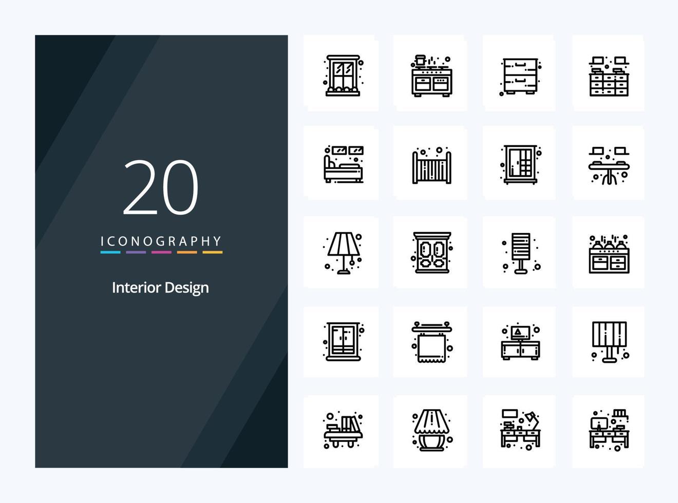 20 icône de contour de design d'intérieur pour la présentation vecteur