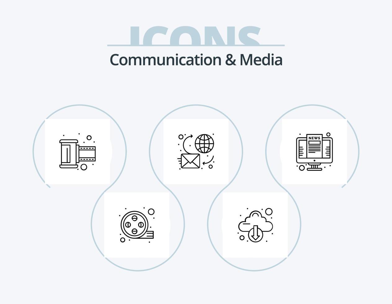 pack d'icônes de ligne de communication et de médias 5 conception d'icônes. discussion en ligne. un événement. appareil. Date. vidéo vecteur