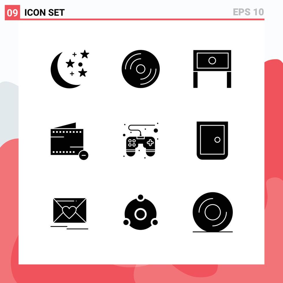 9 ensemble de glyphes solides universels pour les applications web et mobiles pavé de commande moins éléments de conception vectoriels modifiables de fin de table e vecteur