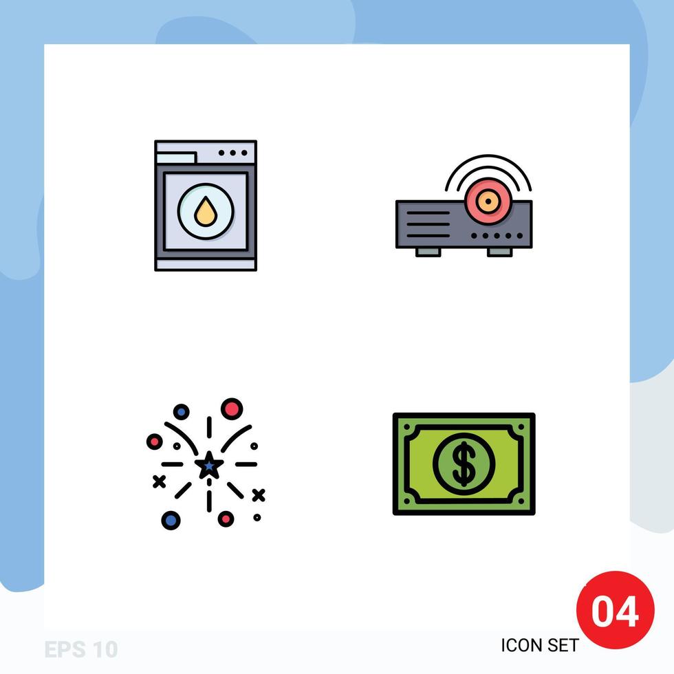 ensemble de 4 symboles d'icônes d'interface utilisateur modernes signes pour machine à laver le feu robbot usa éléments de conception vectoriels modifiables vecteur