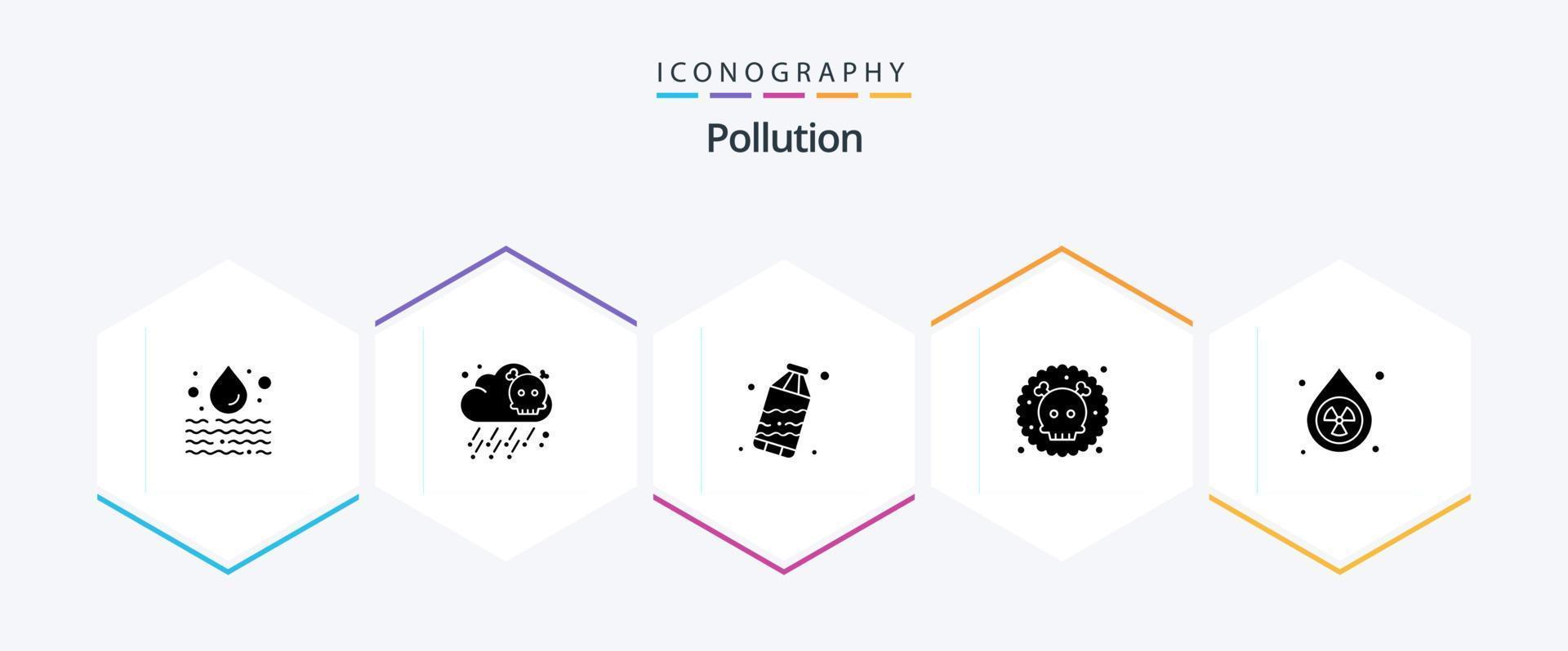 Pack d'icônes de 25 glyphes de pollution, y compris la pollution. laissez tomber. déchets. propre. la pollution vecteur