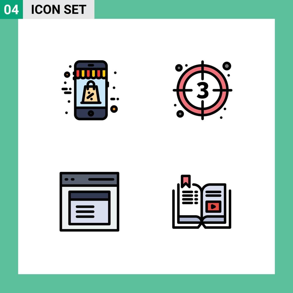 groupe de 4 couleurs plates modernes remplies pour le shopping communication vente film modal éléments de conception vectoriels modifiables vecteur