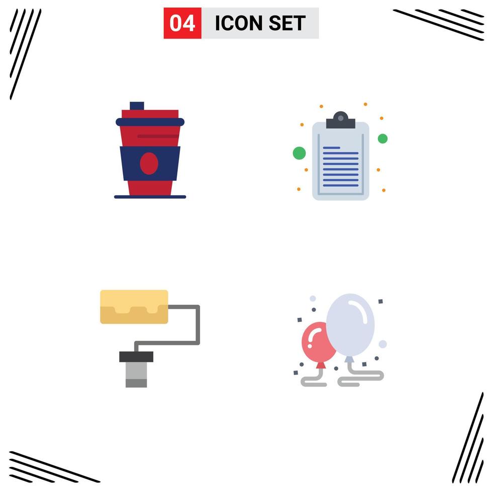 pack de 4 icônes plates créatives d'alcool ballon usa note décoration éléments de conception vectoriels modifiables vecteur