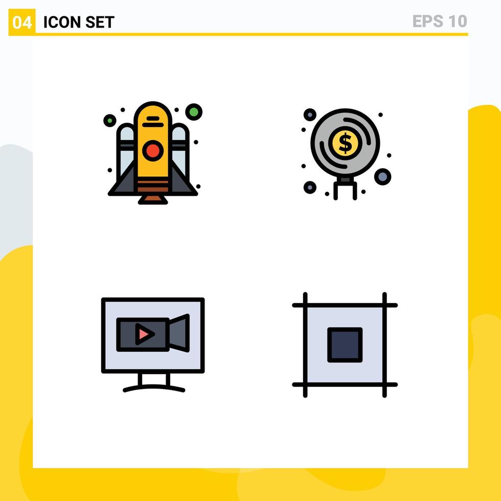 4 interface utilisateur fillline pack de couleurs plates de signes et symboles modernes d'écran de fusée finance investissement caméra éléments de conception vectoriels modifiables vecteur