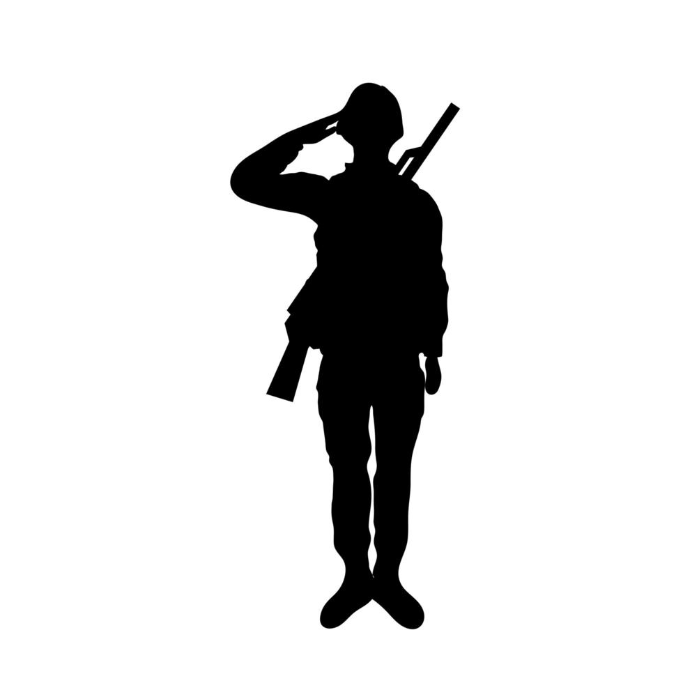 soldat, saluant, figure, silhouette, icône vecteur