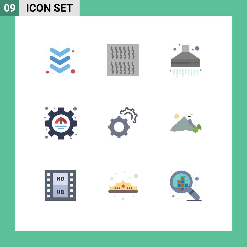 ensemble moderne de 9 couleurs et symboles plats tels que le réglage du paysage engrenages de cuisine productivité éléments de conception vectoriels modifiables vecteur