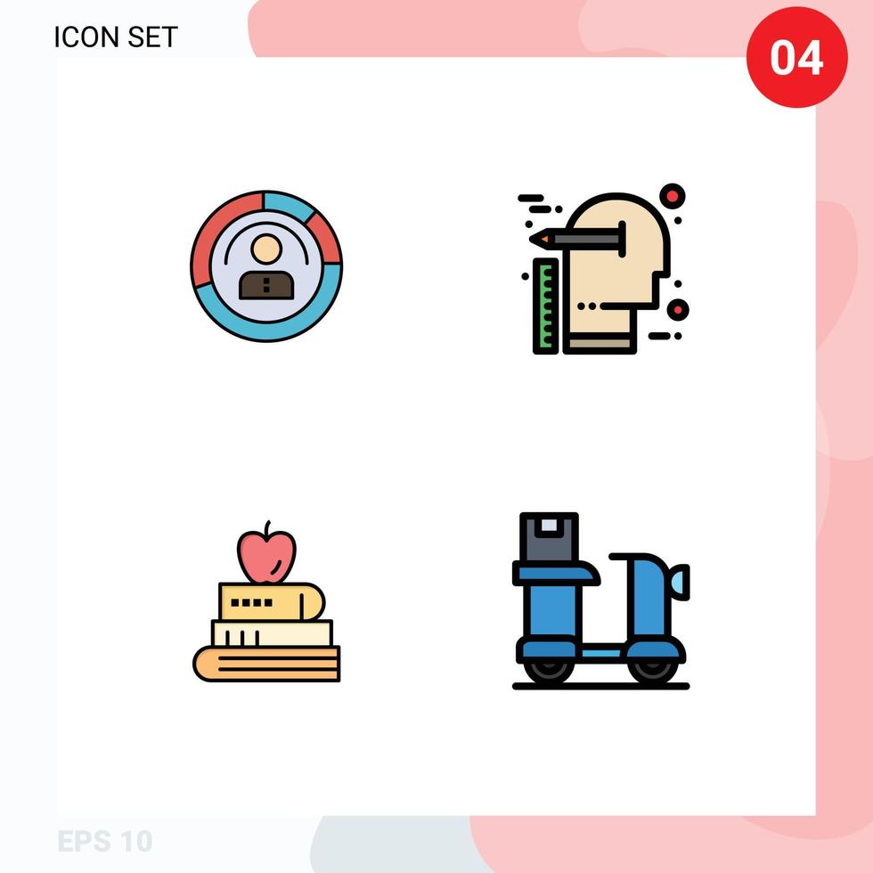 ensemble moderne de 4 couleurs et symboles plats remplis tels que le diagramme pensant les gens l'esprit de l'utilisateur éléments de conception vectoriels modifiables vecteur