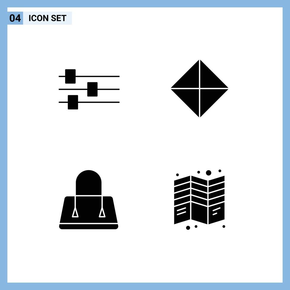 interface mobile glyphe solide ensemble de 4 pictogrammes de symboles de sécurité de sac à main de conception dépliant éléments de conception vectoriels modifiables vecteur