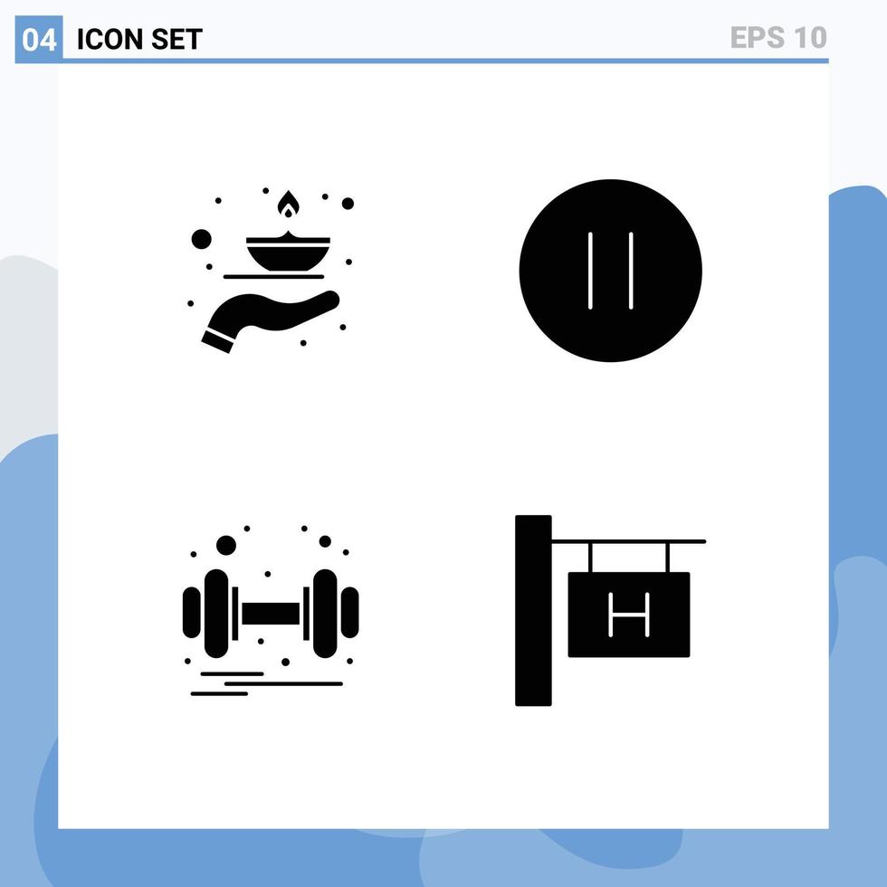 ensemble moderne de 4 glyphes et symboles solides tels que la lampe d'haltère de soins poids multimédia éléments de conception vectoriels modifiables vecteur