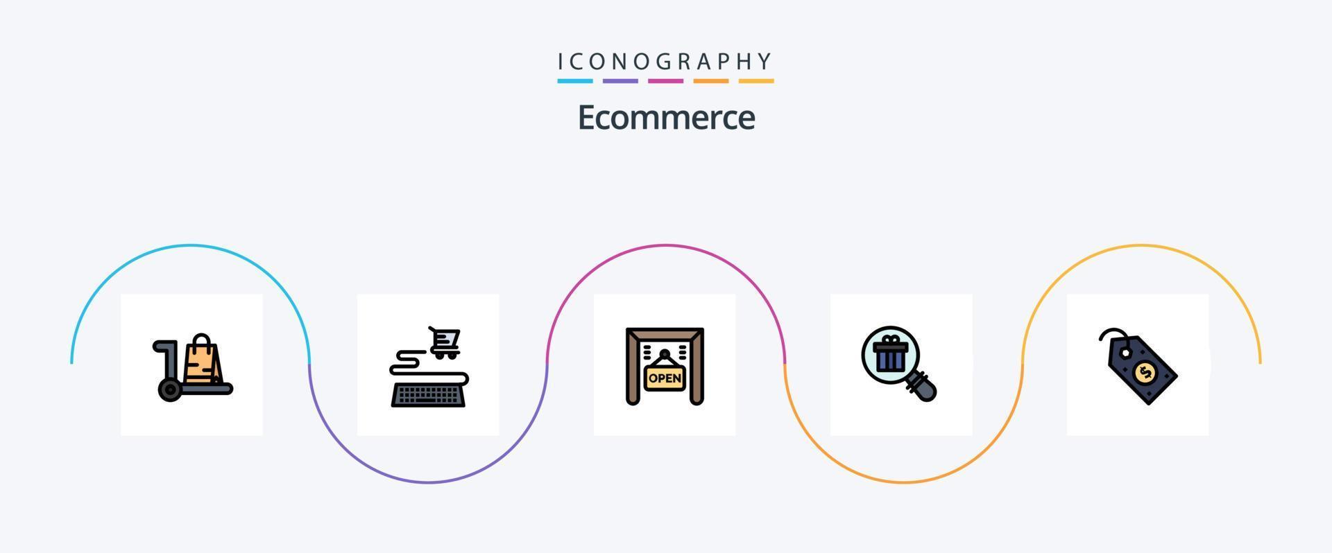 pack d'icônes plat 5 rempli de ligne de commerce électronique, y compris le prix. commerce électronique. commerce électronique. achats. cadeau vecteur