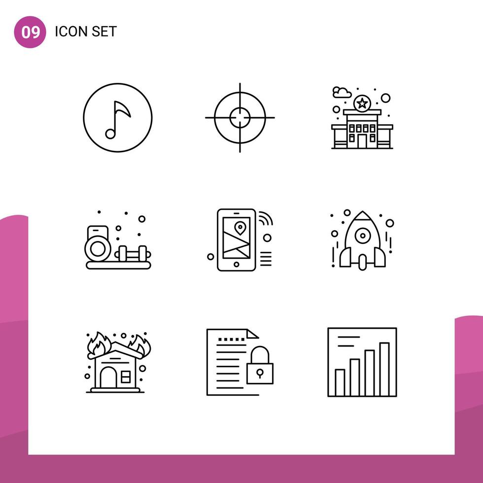 groupe de 9 contours signes et symboles pour la station de localisation wifi iot gym éléments de conception vectoriels modifiables vecteur