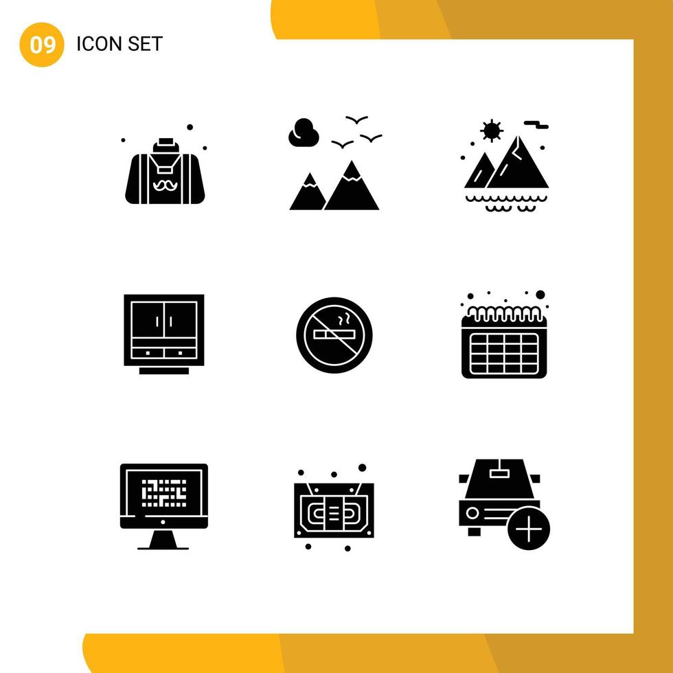 interface utilisateur pack de 9 glyphes solides de base de fichiers de bureau armoire à tiroirs de voyage éléments de conception vectoriels modifiables vecteur