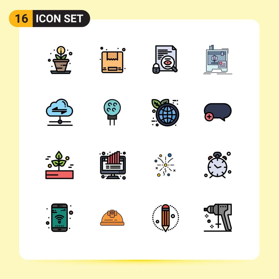 16 interface utilisateur pack de lignes remplies de couleurs plates de signes et symboles modernes de la sécurité du nuage de données partager imprimante éléments de conception vectoriels créatifs modifiables vecteur