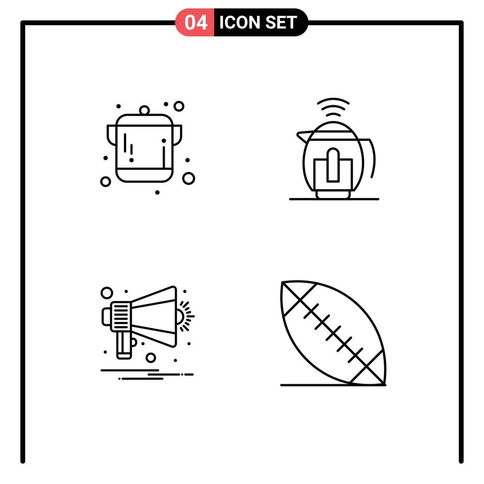 ensemble de pictogrammes de 4 couleurs plates remplies simples de technologie de thé multimédia de cuisine éléments de conception vectoriels modifiables américains vecteur