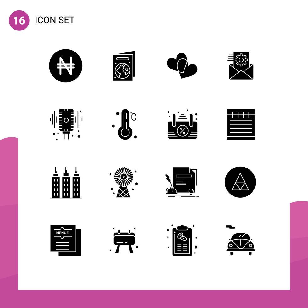 pack d'icônes vectorielles stock de 16 signes et symboles de ligne pour l'intégration d'enregistrement d'amour de micro sonore éléments de conception vectoriels modifiables vecteur