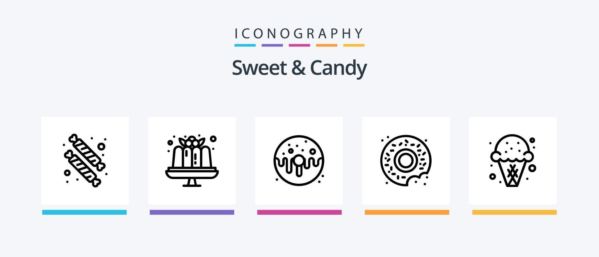 pack d'icônes sweet and candy line 5, y compris la nourriture. Donut. bonbons. le dessert. bonbons. conception d'icônes créatives vecteur
