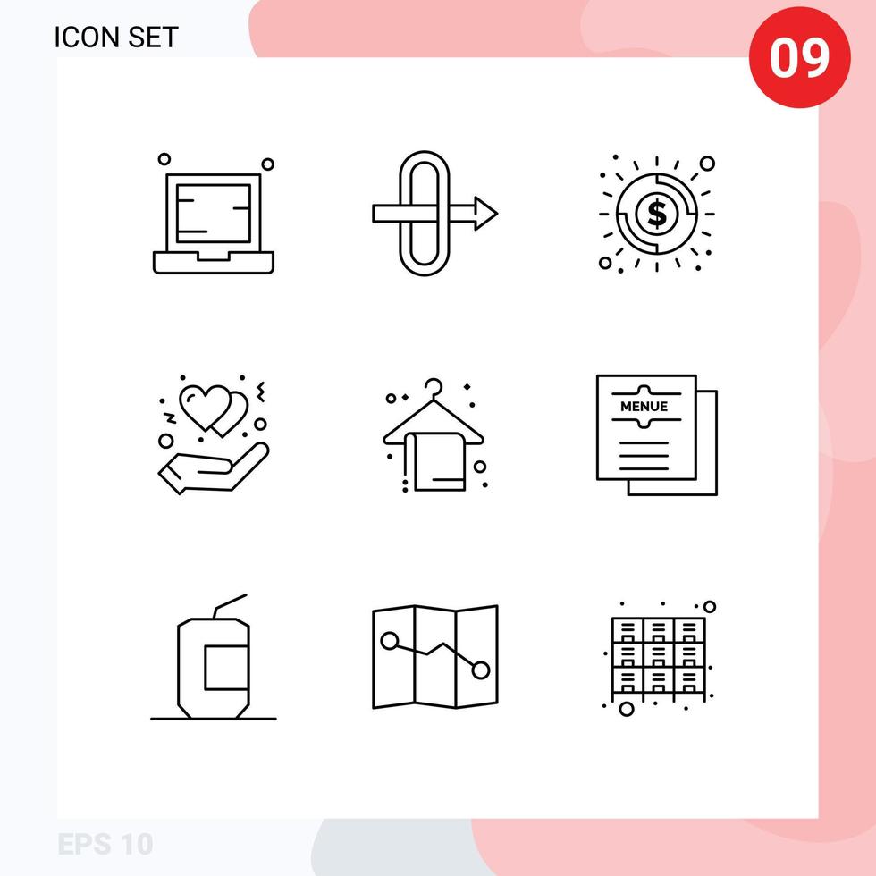 ensemble moderne de 9 contours pictogramme d'éléments de conception vectoriels modifiables de geste de coeur d'économie de plage de vacances vecteur