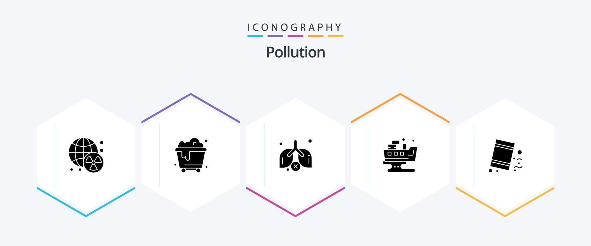 Pack d'icônes de 25 glyphes de pollution, y compris la pollution. environnement. la pollution. barils. la pollution vecteur