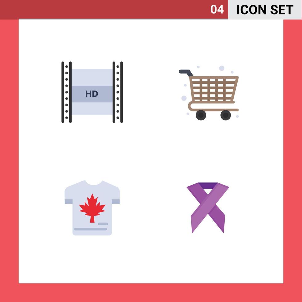 4 icônes créatives signes et symboles modernes de la chemise de diffusion vidéo numérique hd streaming shopping canada éléments de conception vectoriels modifiables vecteur