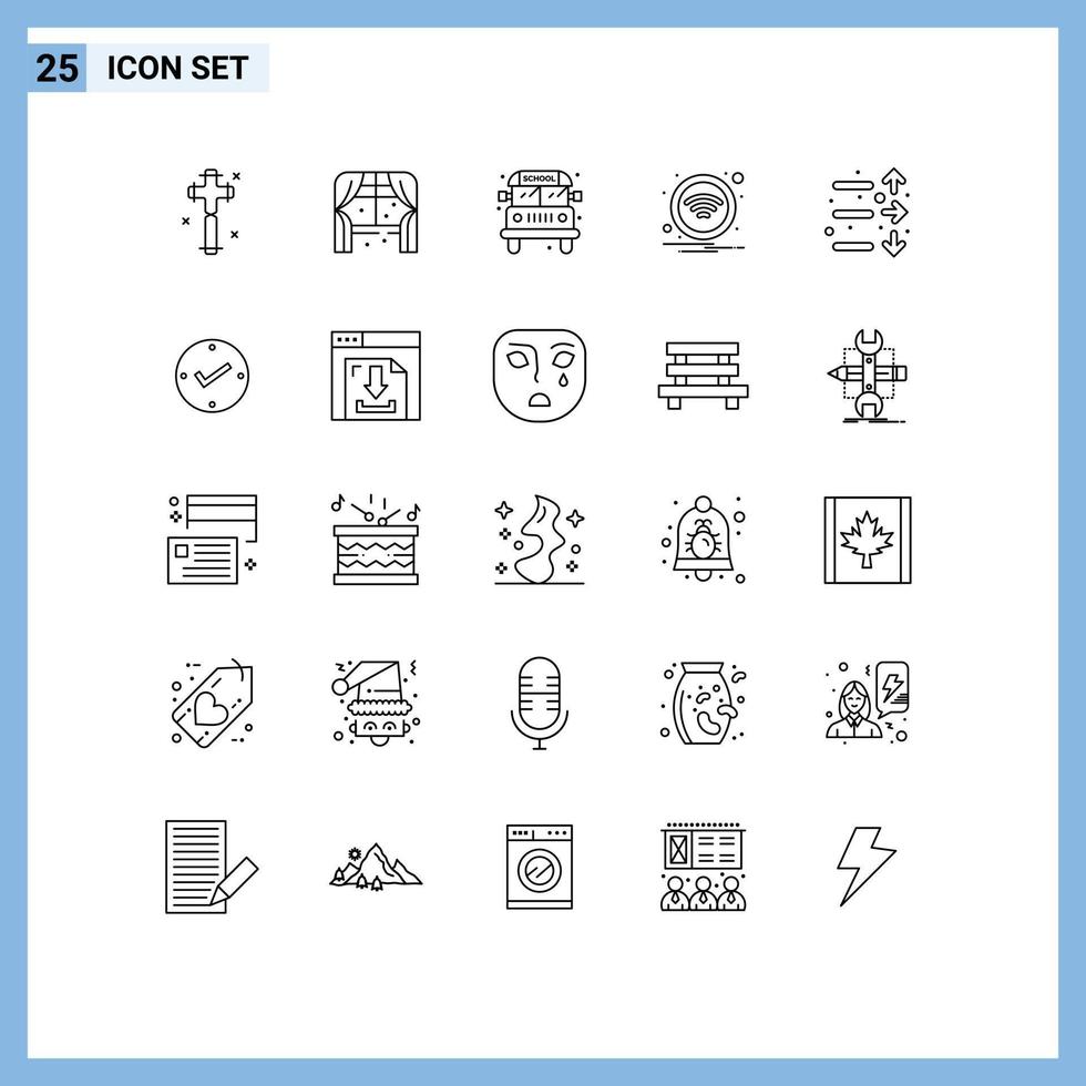 groupe de 25 lignes modernes définies pour le marché bas signe de bus éléments de conception vectoriels modifiables wifi vecteur