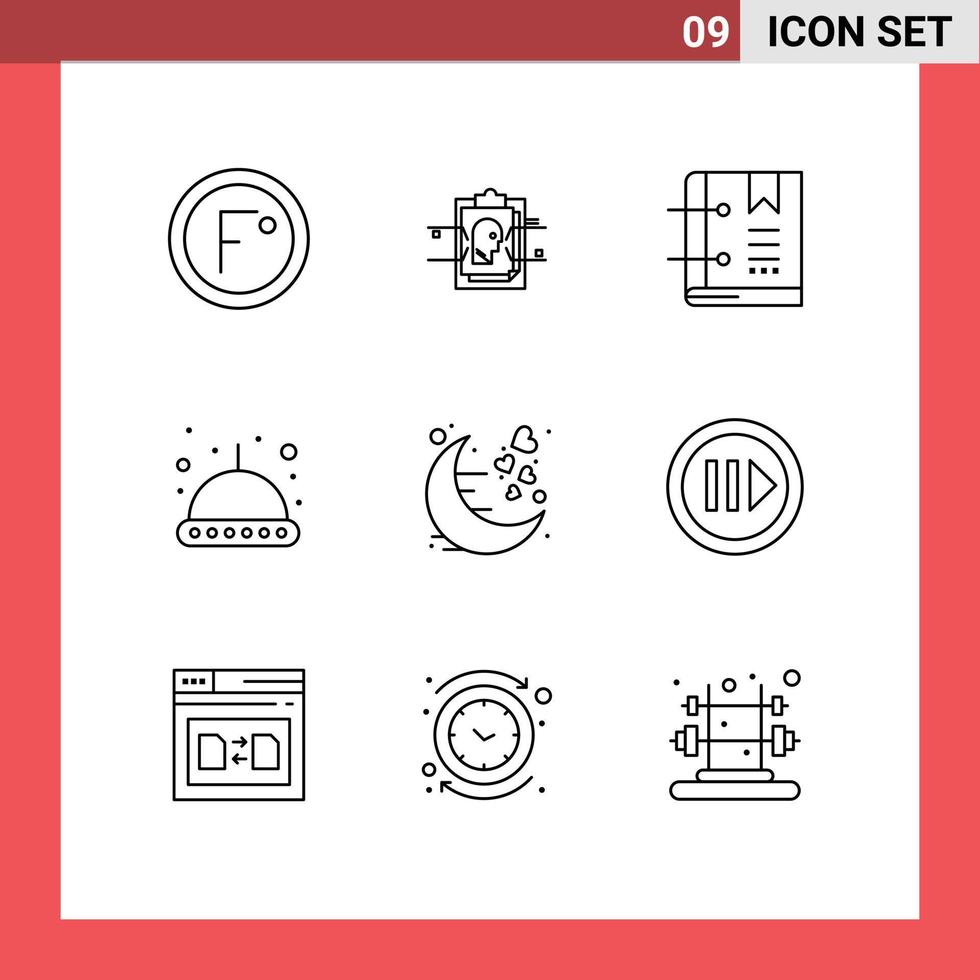 groupe de 9 contours signes et symboles pour l'espace de date utilisateur id marqueur d'astronomie éléments de conception vectoriels modifiables vecteur