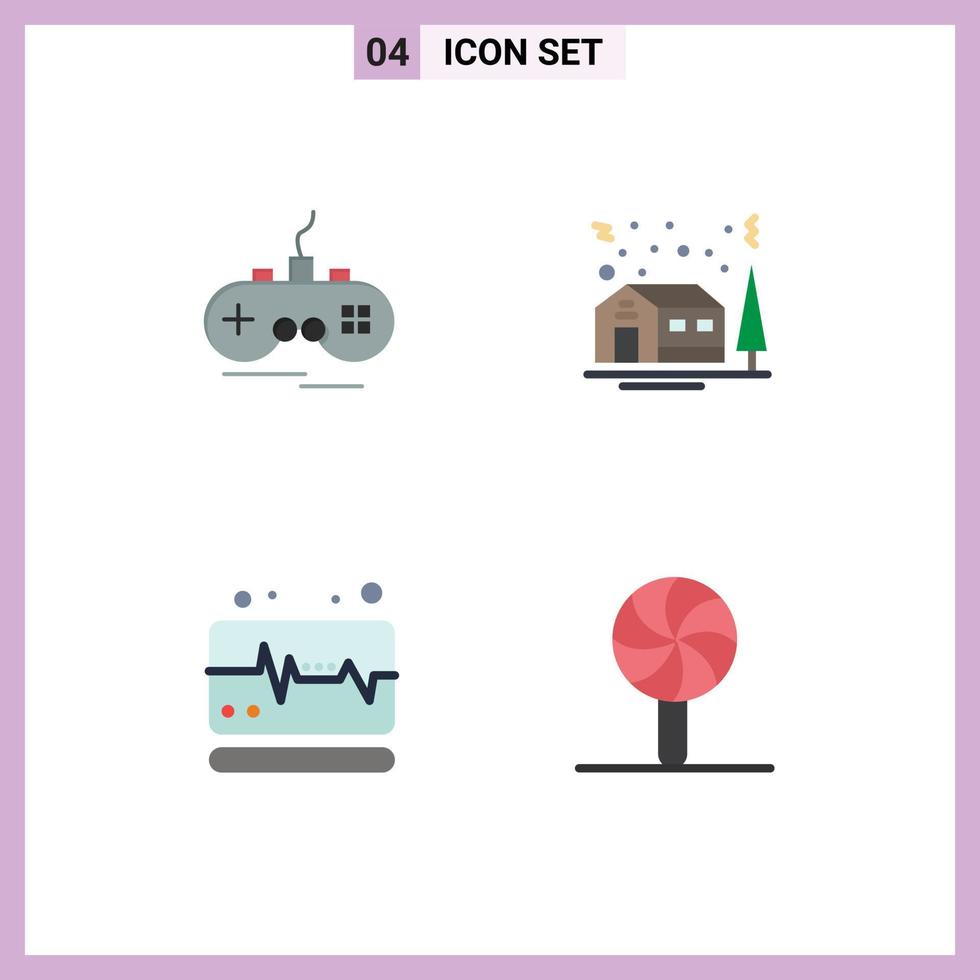 4 icônes plates universelles définies pour les applications web et mobiles joystick moniteur gamepad maison noël éléments de conception vectoriels modifiables vecteur