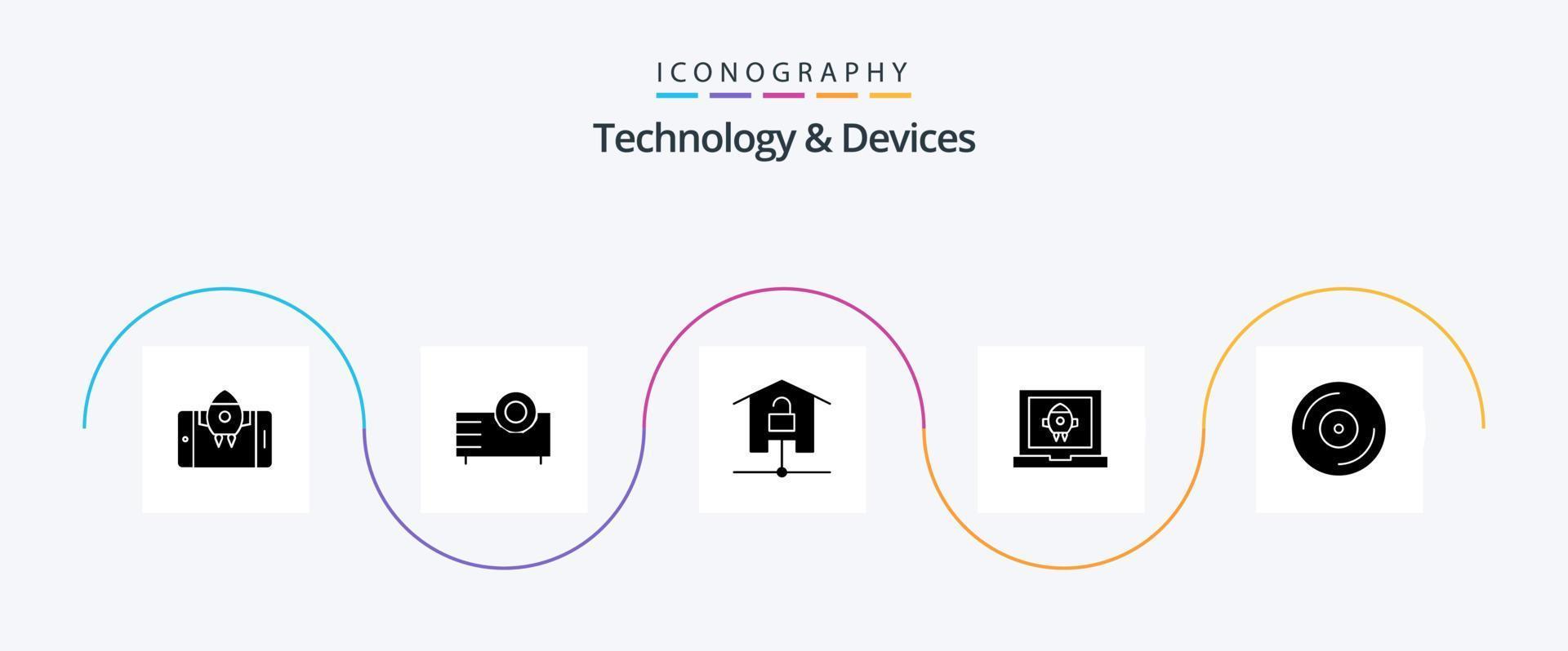 appareils glyphe 5 pack d'icônes comprenant une fusée. ordinateur portable. La technologie. application. Maison intelligente vecteur