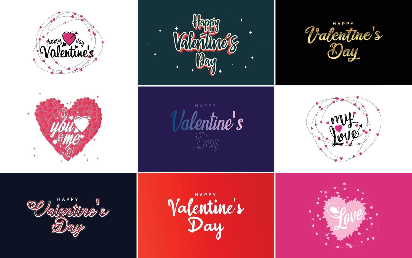 conception de typographie joyeuse saint valentin avec un ballon en forme de coeur et un jeu de couleurs dégradées vecteur
