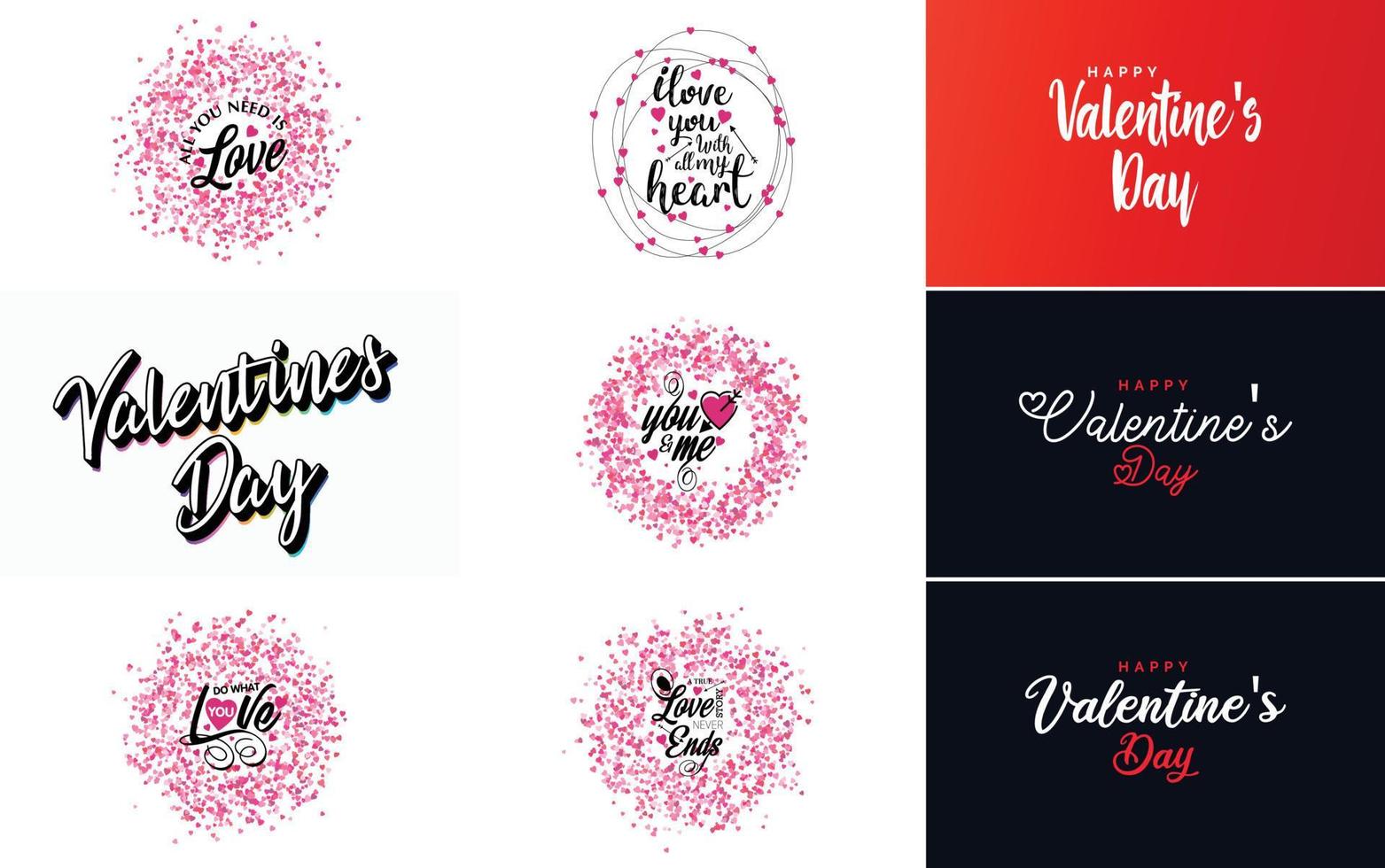 conception de typographie joyeuse saint valentin avec une couronne en forme de coeur et un jeu de couleurs dégradées vecteur