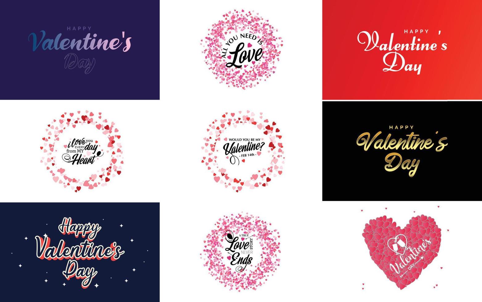 happy valentine's day main lettrage calligraphie texte et coeur. isolé sur illustration vectorielle fond blanc vecteur