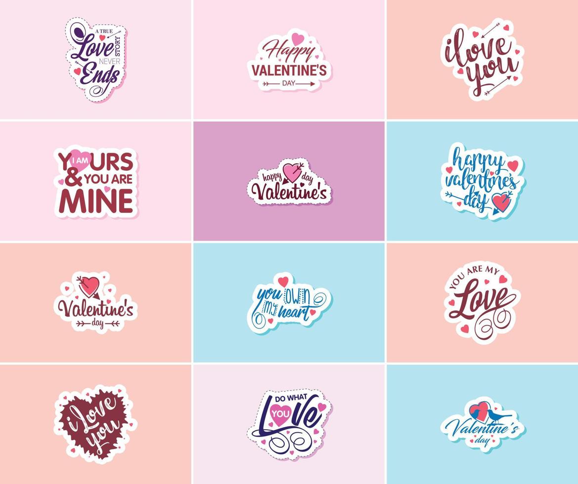 exprimez votre amour avec la typographie et les autocollants graphiques de la Saint-Valentin vecteur