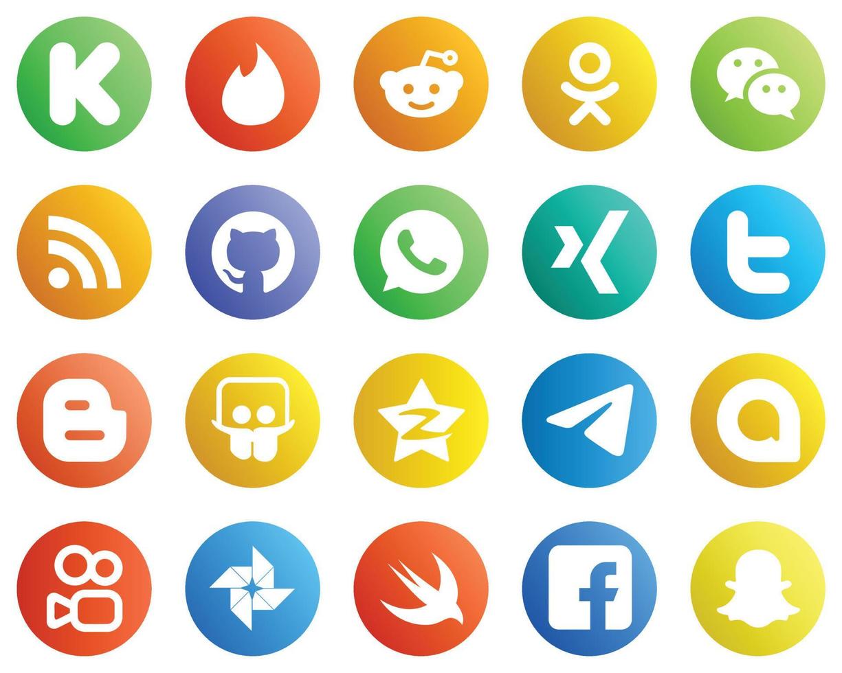 20 icônes de médias sociaux populaires telles que qzone. Blog. nourrir. icônes blogueur et twitter. élégant et haute résolution vecteur