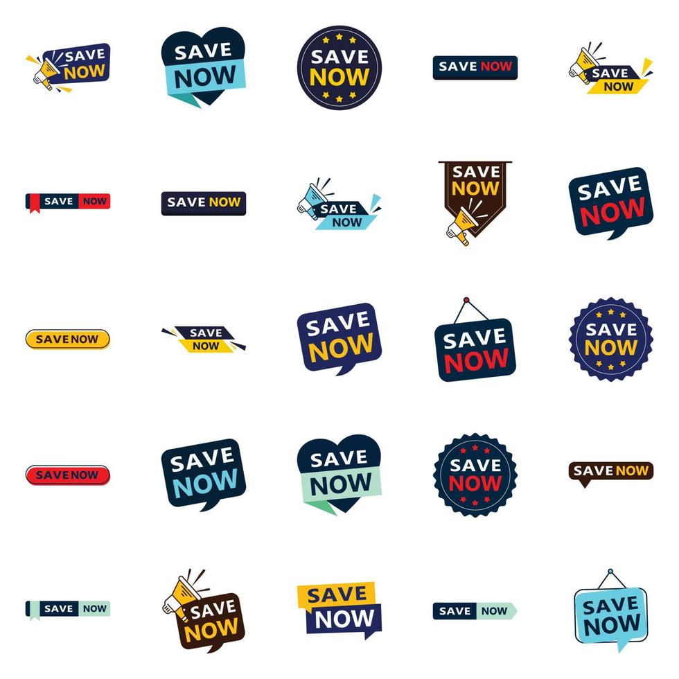 25 designs typographiques de haute qualité pour une promotion d'épargne professionnelle économisez maintenant vecteur