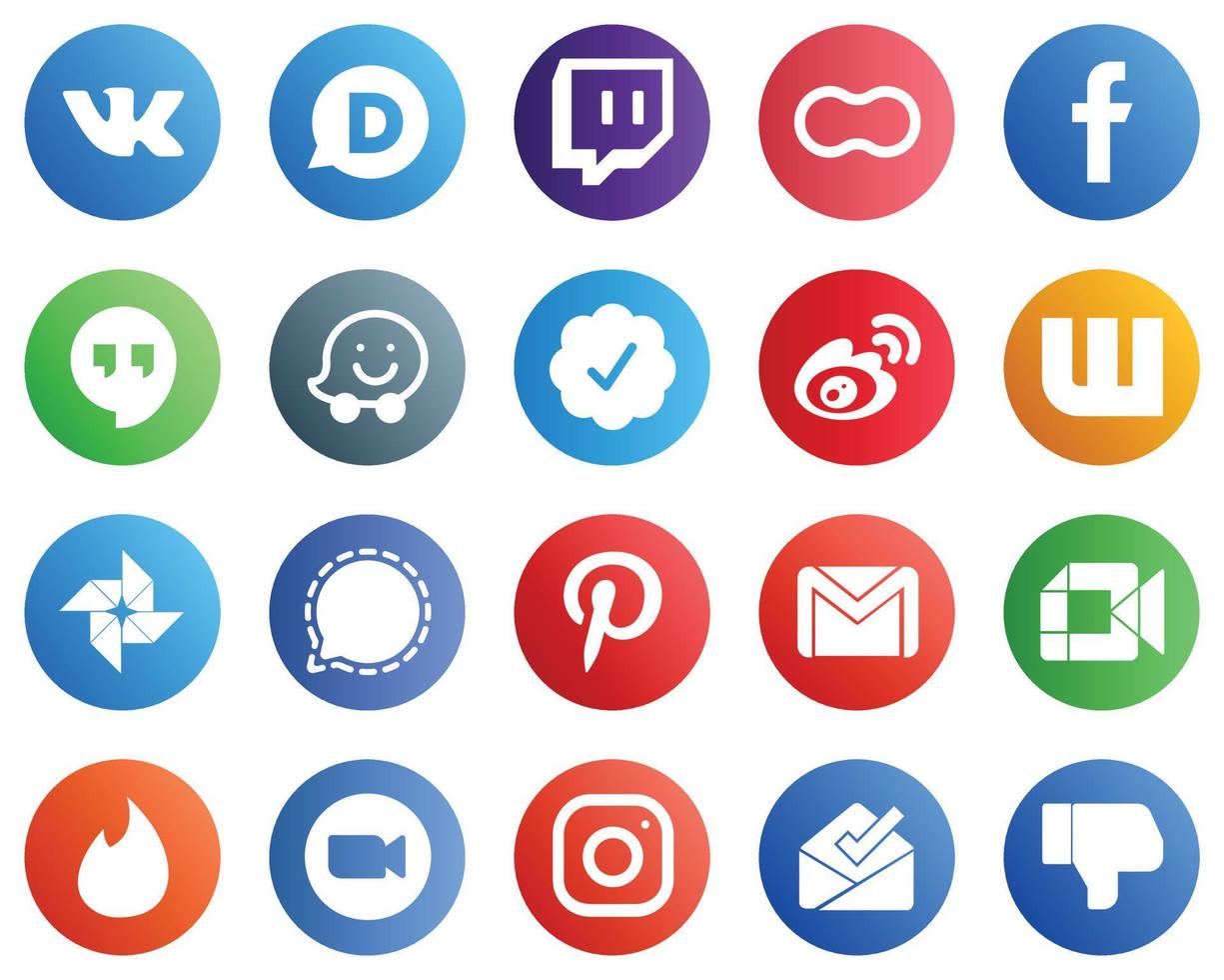 20 icônes de médias sociaux professionnels tels que google photo. icônes Chine et Weibo. minimaliste et professionnel vecteur