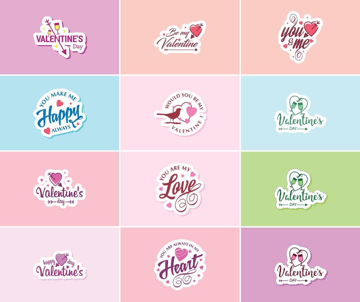 dire je t'aime avec la typographie et les autocollants graphiques de la saint valentin vecteur