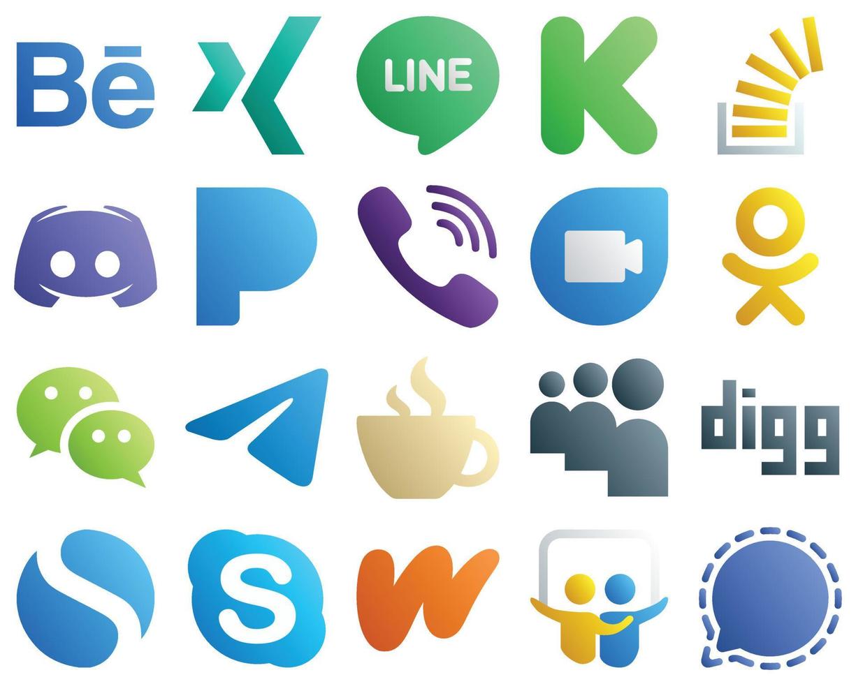 icônes dégradées pour le pack de 20 médias sociaux populaires tels que google duo. rakuten. icônes de débordement et viber. haute définition et unique vecteur