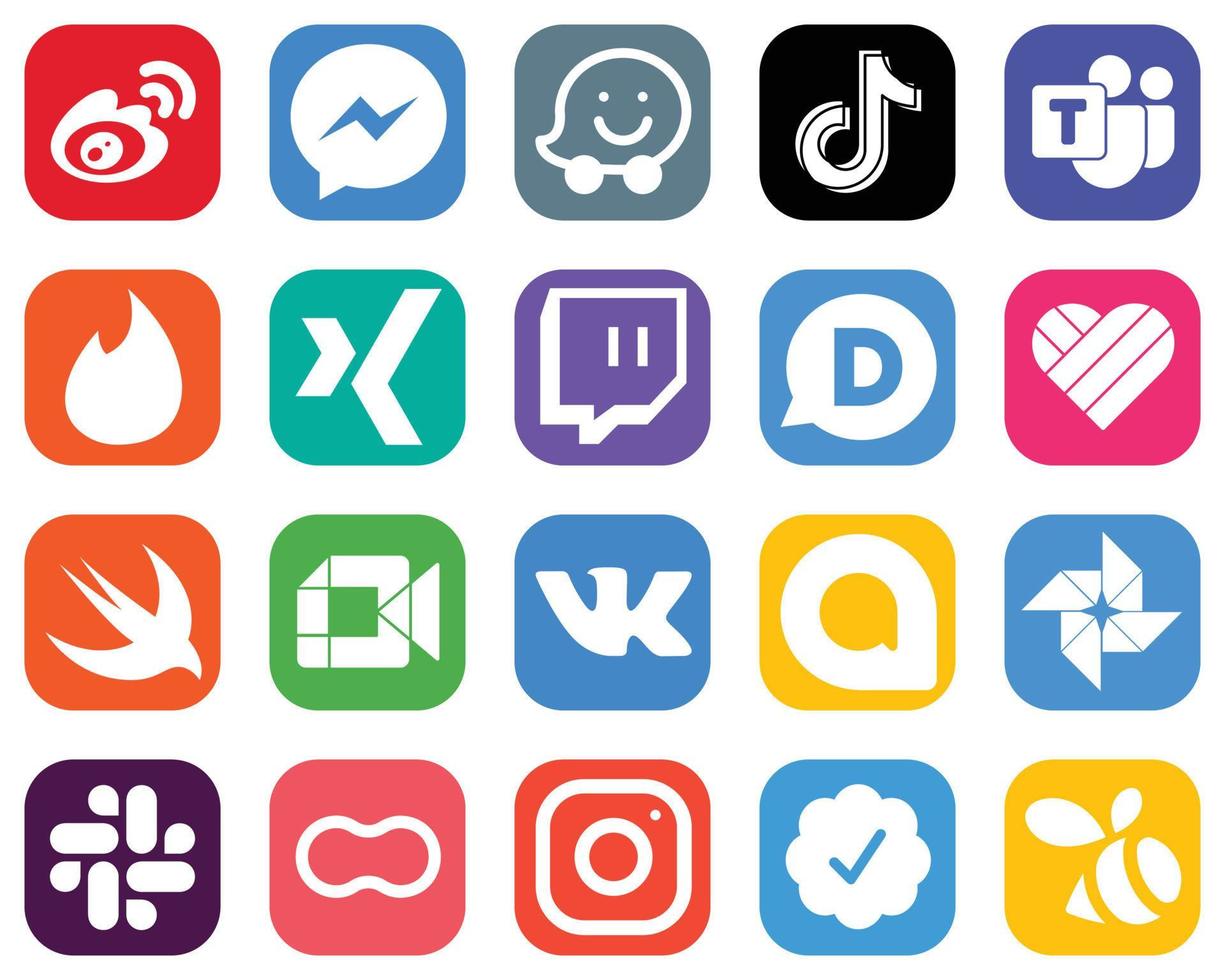 20 icônes de médias sociaux minimalistes telles que twitch. icônes amadou et tiktok. jeu d'icônes dégradé de haute qualité vecteur