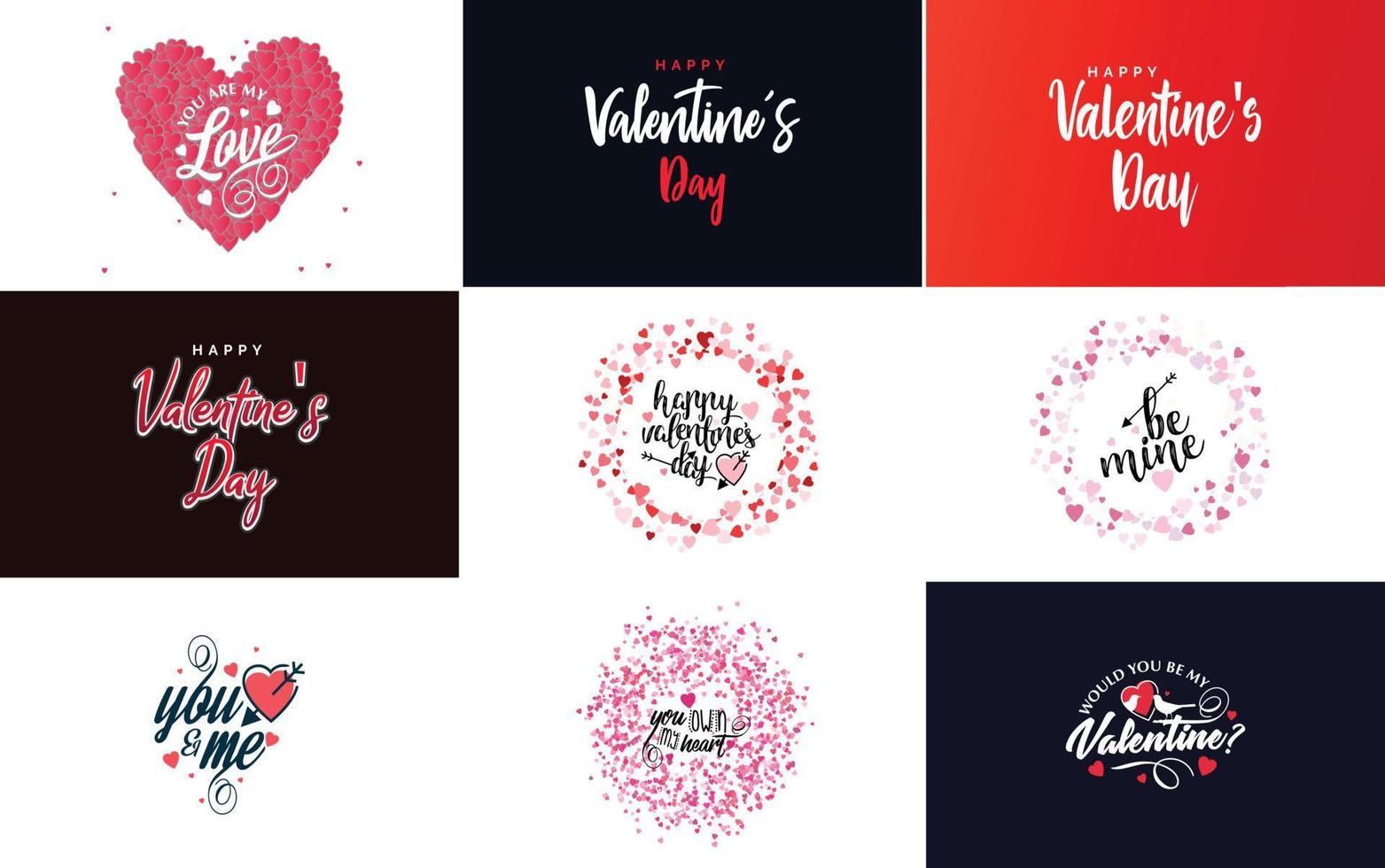 happy valentine's day main lettrage calligraphie texte et coeur. isolé sur illustration vectorielle fond blanc vecteur