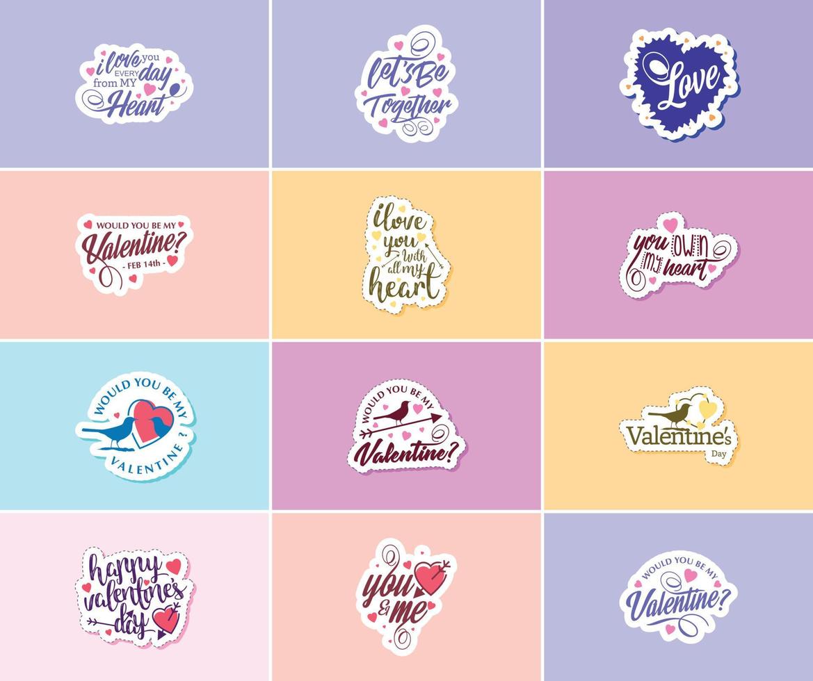 typographie et graphiques réconfortants de la saint valentin autocollants vecteur