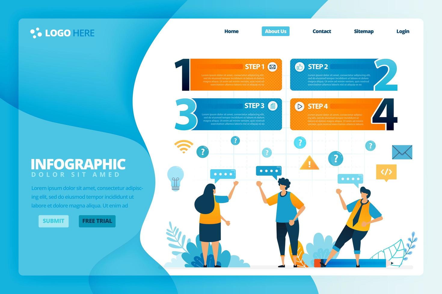 illustration humaine et conception infographique pour les options commerciales, étapes d'apprentissage, processus d'éducation. vecteur plat pour page de destination, web, site Web, bannière, applications mobiles, flyer, affiche, brochure