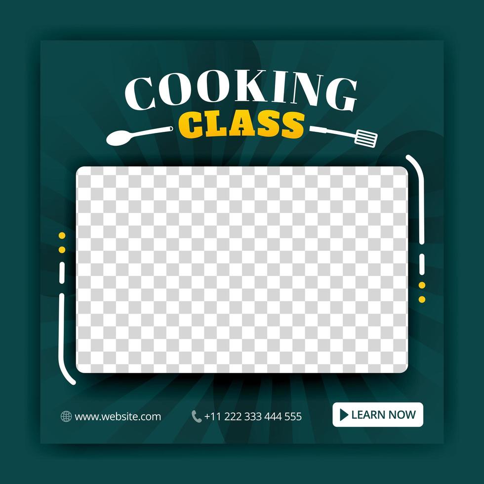 cours de cuisine pour les publications sur les réseaux sociaux et les modèles d'annonces. annonces de cours en ligne. peut être utilisé pour les médias en ligne, les brochures, les dépliants, les publicités murales, les affiches, la promotion des médias du site Web, les panneaux d'affichage, les annonces d'applications vecteur