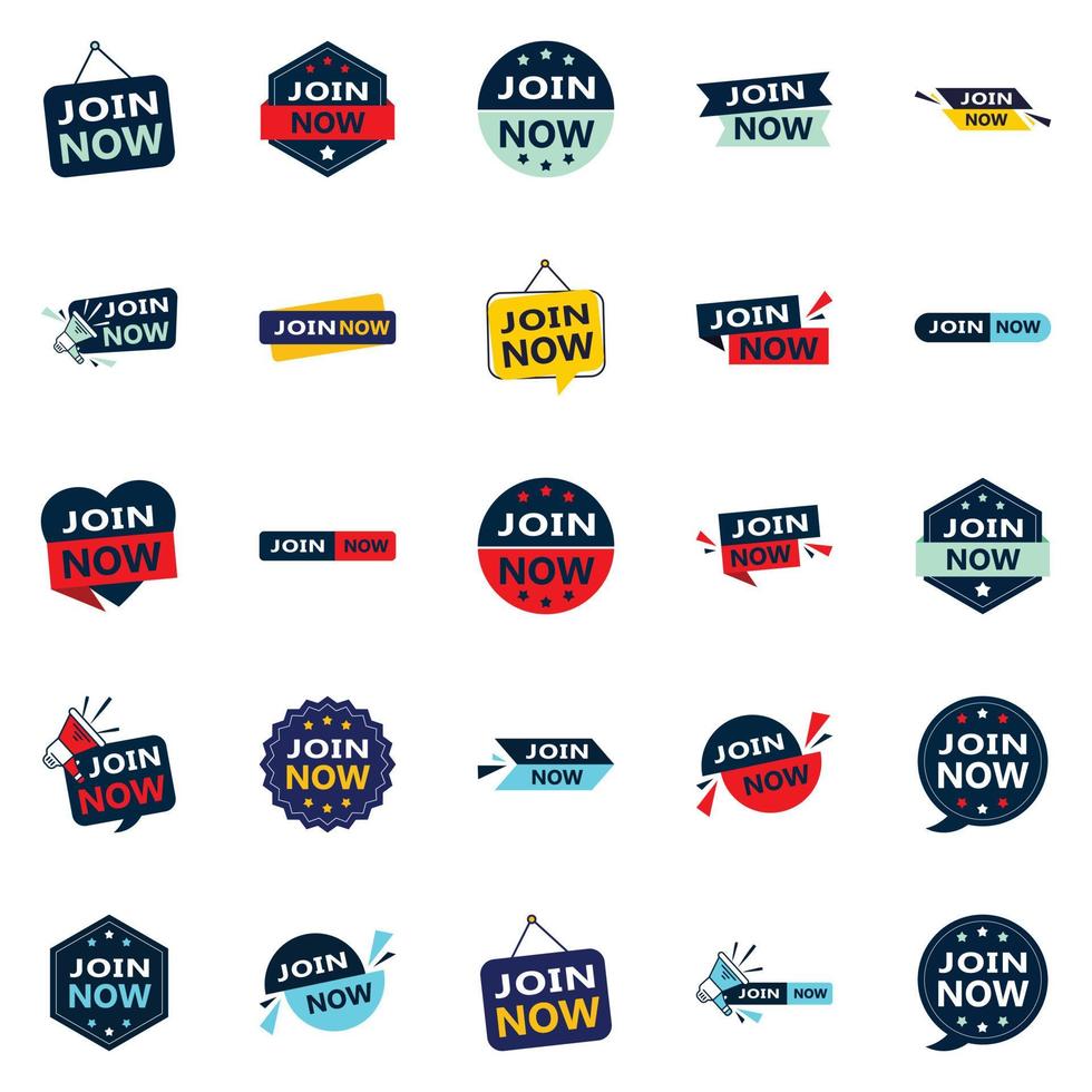 rejoignez maintenant 25 nouveaux designs typographiques pour une campagne d'adhésion mise à jour vecteur